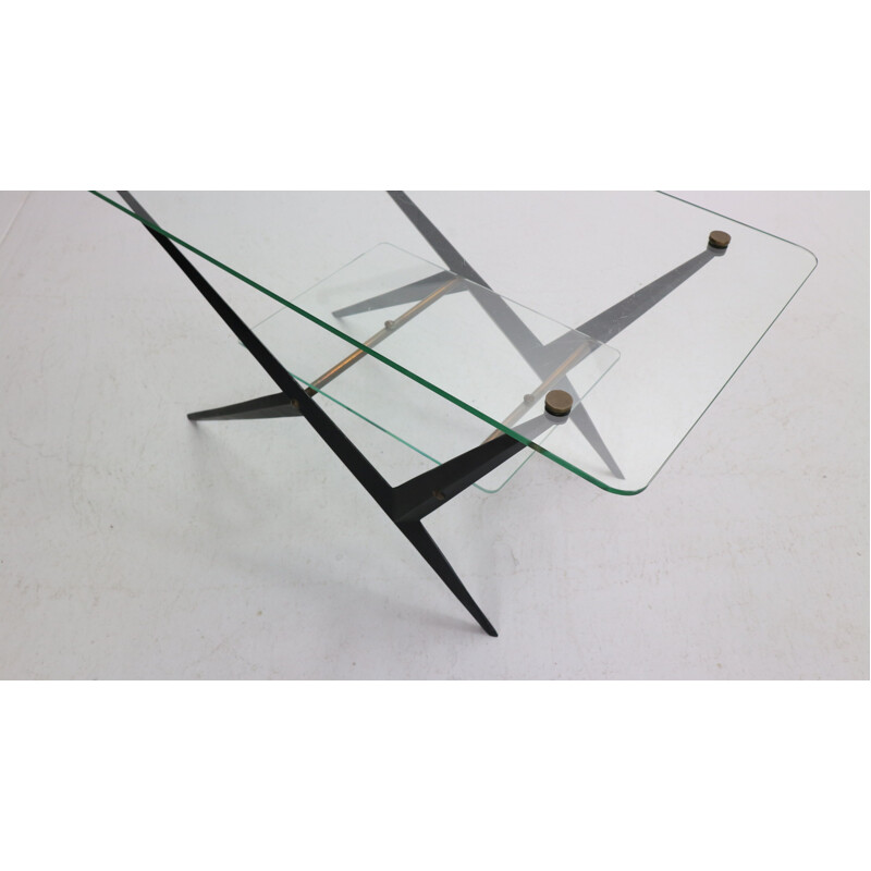 Vintage coffee table with black lacquered metal frame by Jarden, France 1950