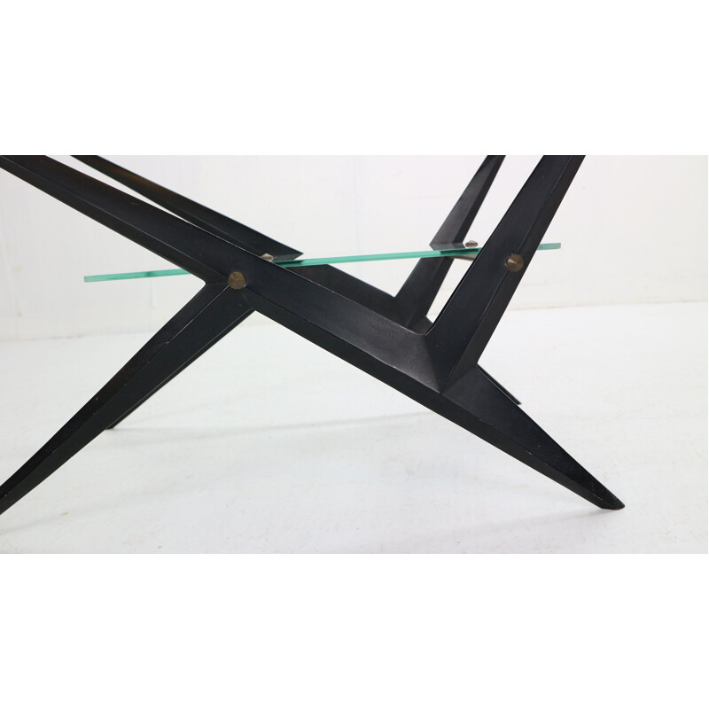 Vintage coffee table with black lacquered metal frame by Jarden, France 1950