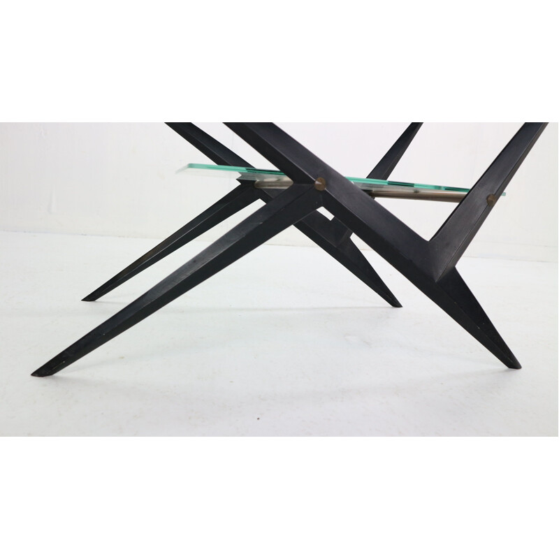 Vintage coffee table with black lacquered metal frame by Jarden, France 1950