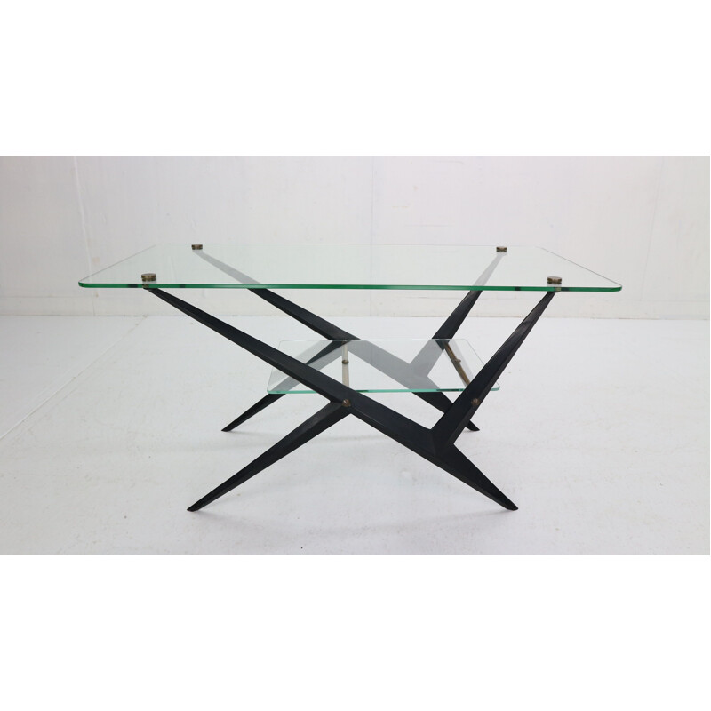 Vintage coffee table with black lacquered metal frame by Jarden, France 1950