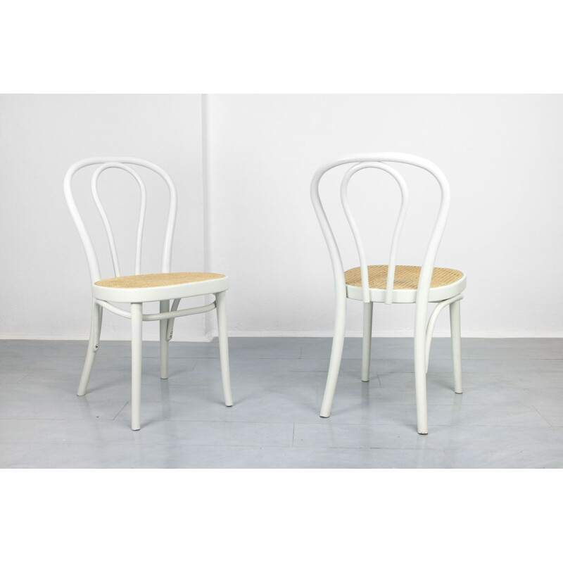 Paar witte Vintage stoelen N. 218 van Michael Thonet