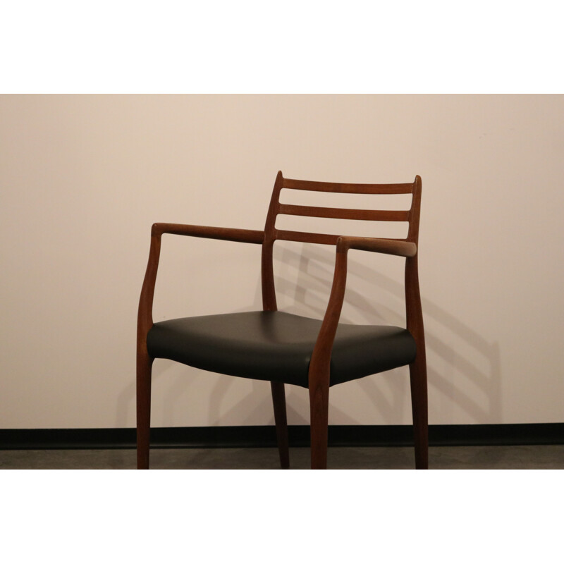 Vintage Armchair model 62 in teak & black leather N.O. Möller - Denmark 1950s