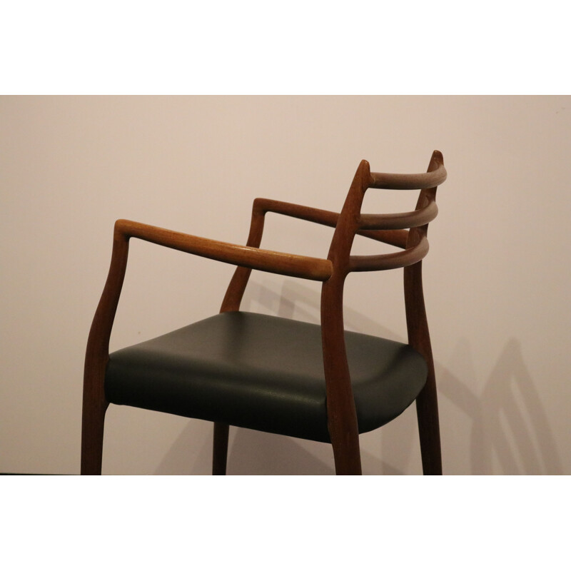 Vintage Armchair model 62 in teak & black leather N.O. Möller - Denmark 1950s