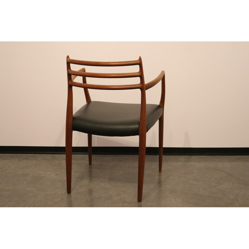 Vintage Armchair model 62 in teak & black leather N.O. Möller - Denmark 1950s