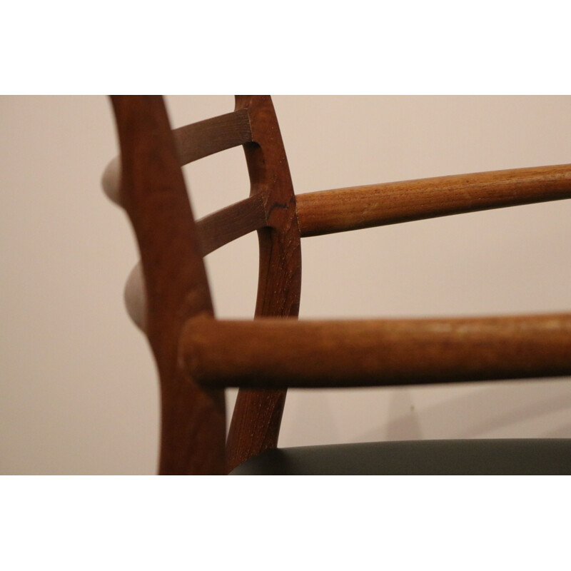 Vintage Armchair model 62 in teak & black leather N.O. Möller - Denmark 1950s