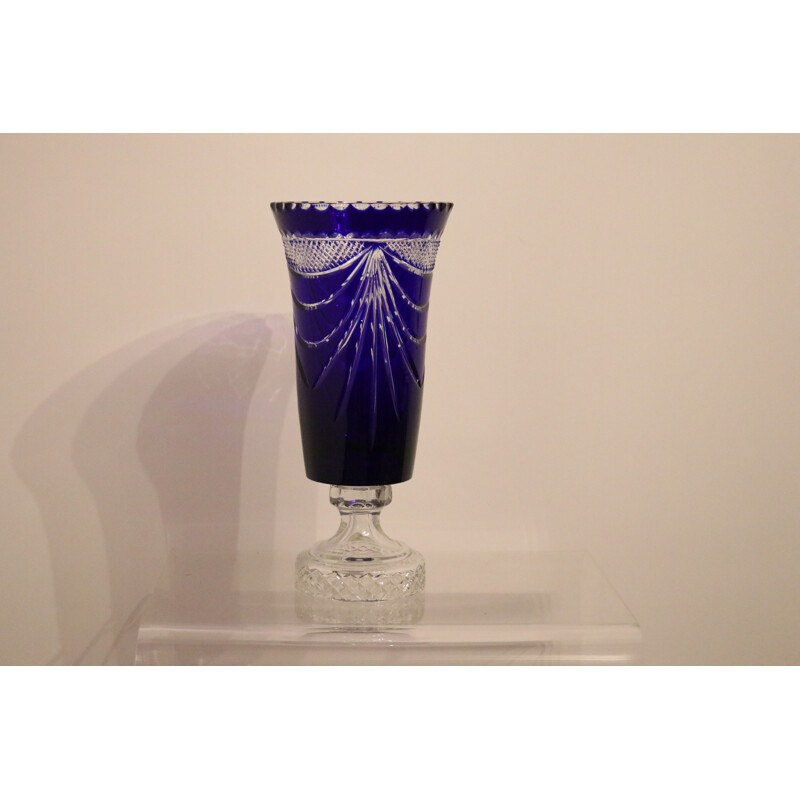 Paire de vases vintage en cristal de bohème soufflé à la bouche et fait main, France 1950