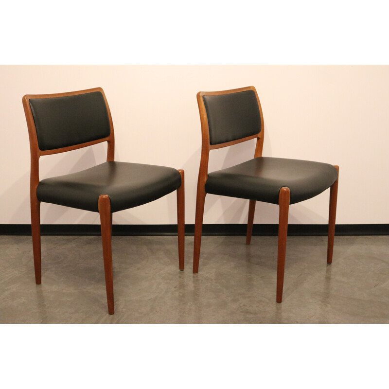 Pair of vintage chairs model 80 N.O. Möller Denmark 1950's