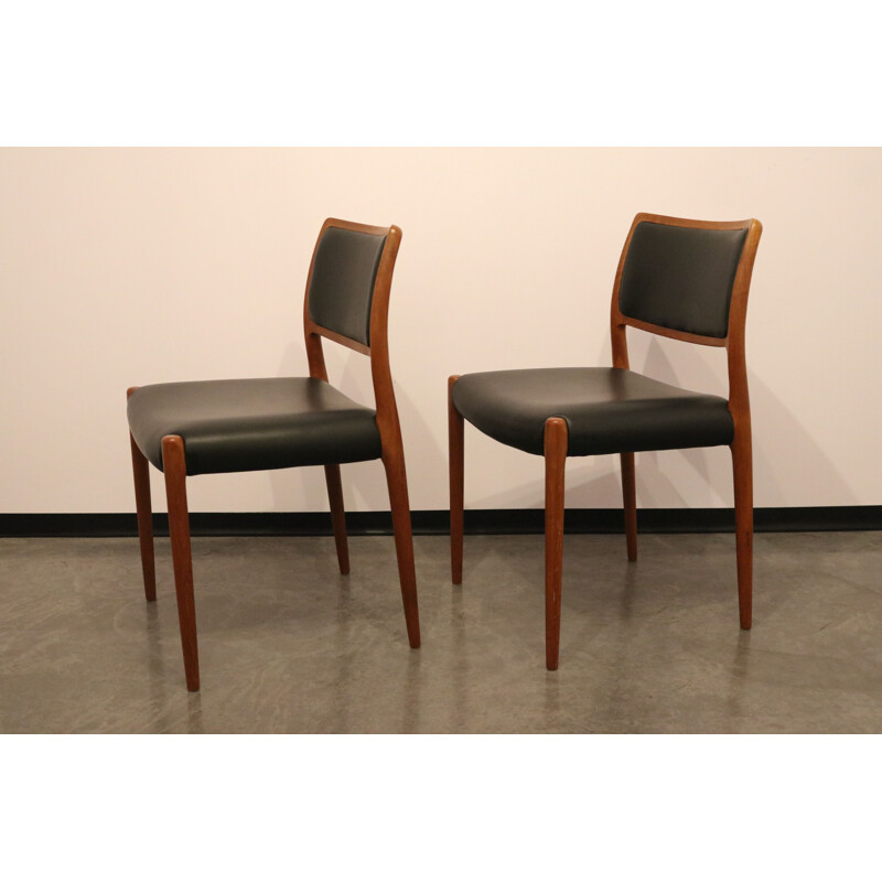 Pair of vintage chairs model 80 N.O. Möller Denmark 1950's