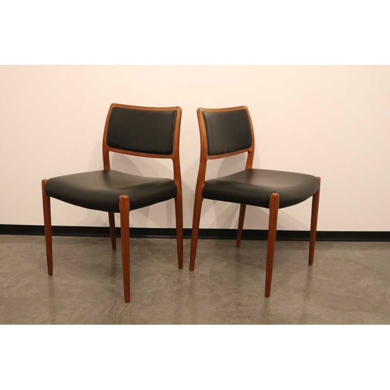 Pair of vintage chairs model 80 N.O. Möller Denmark 1950's