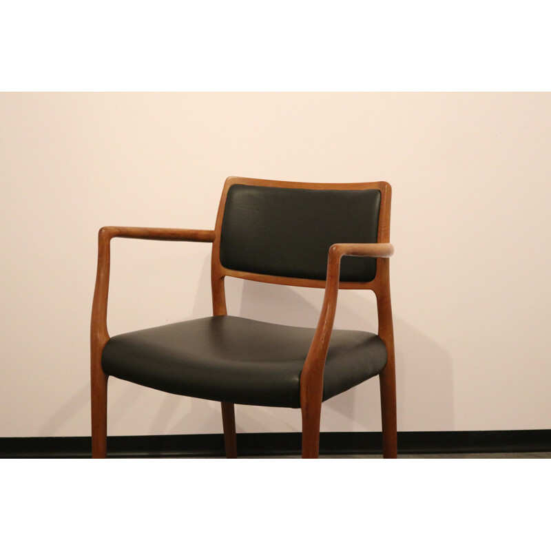 Vintage Armchair in teak & black leather model 65 N.O.Möller Denmark 1950s