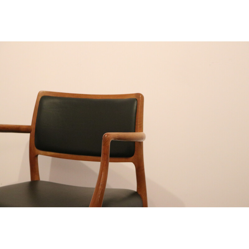 Vintage Armchair in teak & black leather model 65 N.O.Möller Denmark 1950s