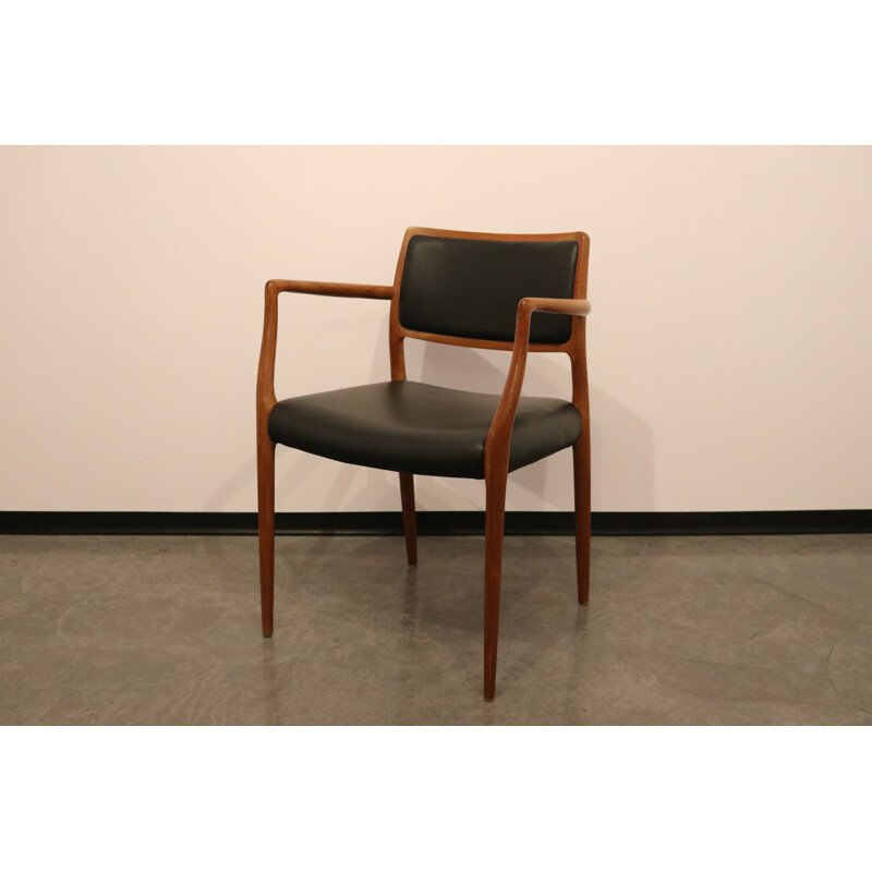 Vintage Armchair in teak & black leather model 65 N.O.Möller Denmark 1950s