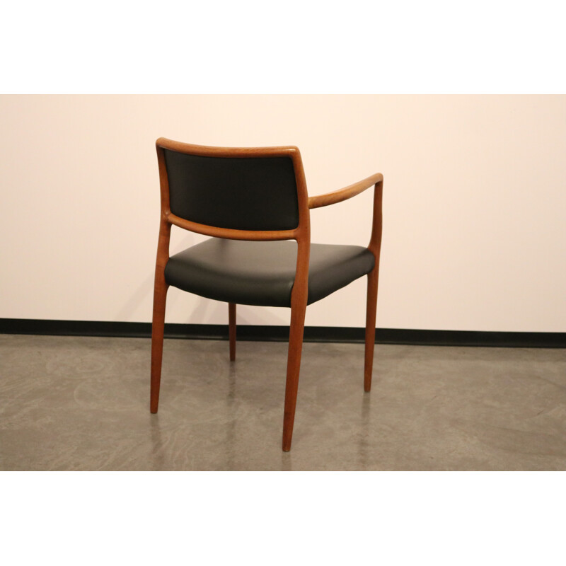 Vintage Armchair in teak & black leather model 65 N.O.Möller Denmark 1950s