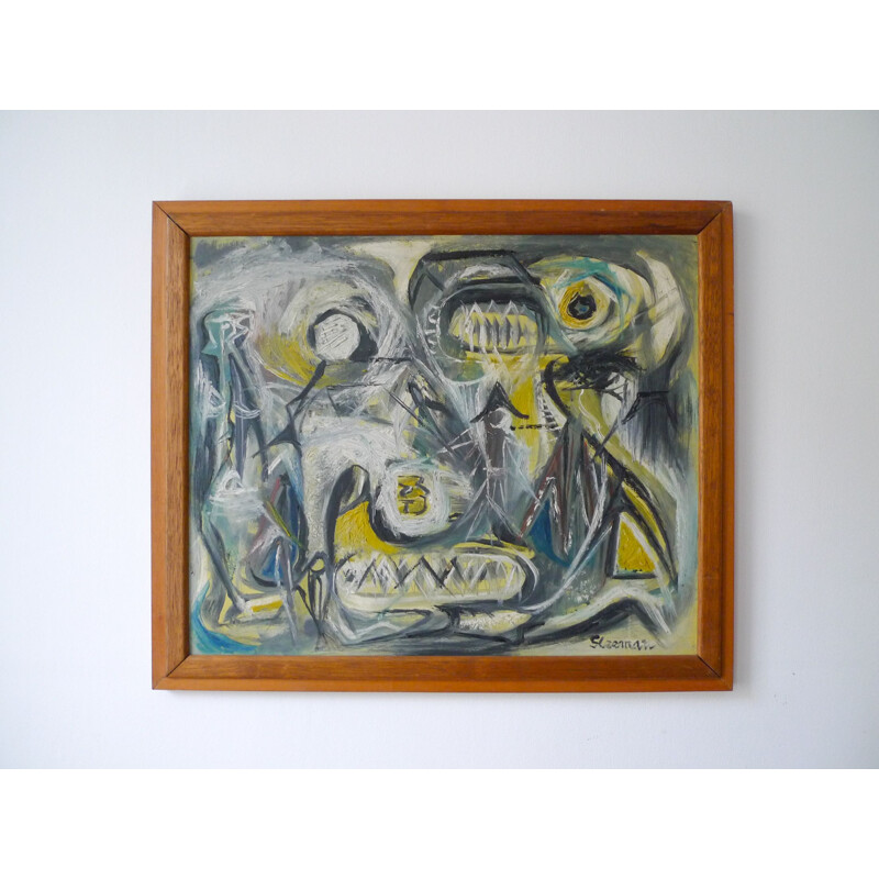 Mid 20th Century Abstract Oil on Board Painting By Keith Sleeman, British 1960s