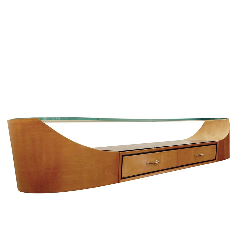 Vintage Art Deco wall console with curved glass top