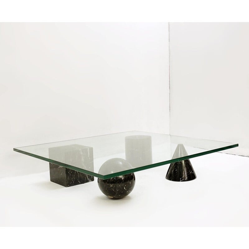 Table Basse vintage Massimo Et Lella Vignelli 'Metaphora' En Marbre Noir Et Verre