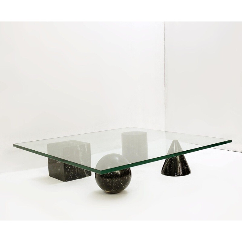 Vintage Massimo And Lella Vignelli 'Metaphora' Black Marble And Glass Coffee Table