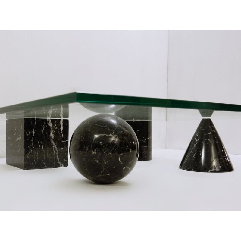 Table Basse vintage Massimo Et Lella Vignelli 'Metaphora' En Marbre Noir Et Verre