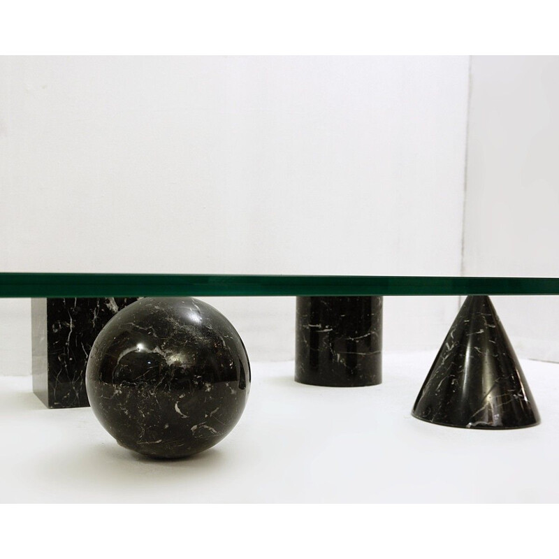 Vintage Massimo And Lella Vignelli 'Metaphora' Black Marble And Glass Coffee Table