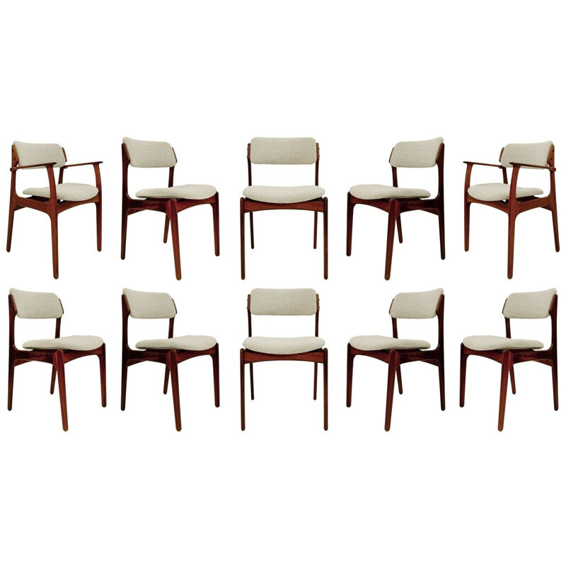  Lot of 8 chairs and 2 vintage armchairs by Erik Buch for Oddense Maskinsnedkeri O.D. Møbler Danish 1960