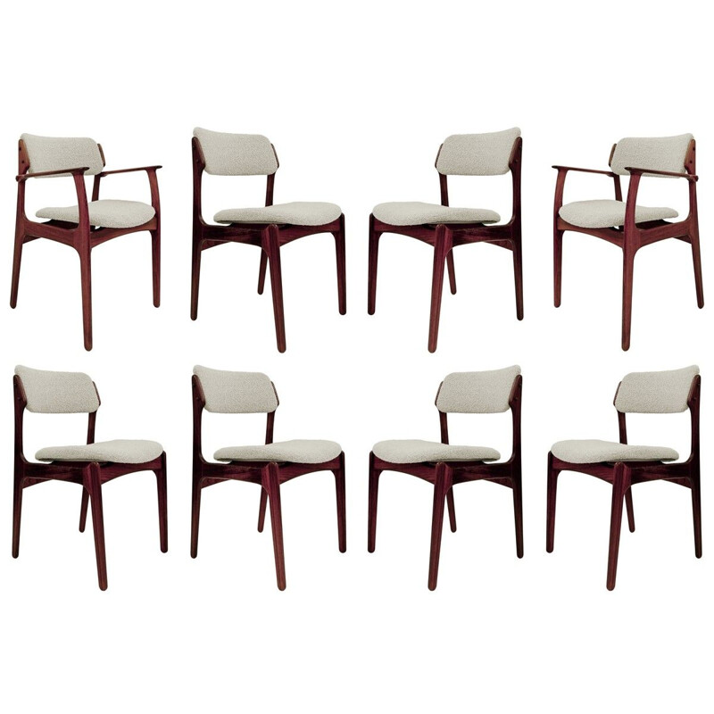  Set of 6 chairs and 2 vintage armchairs by Erik Buch for Oddense Maskinsnedkeri O.D. Møbler Danish 1960s 