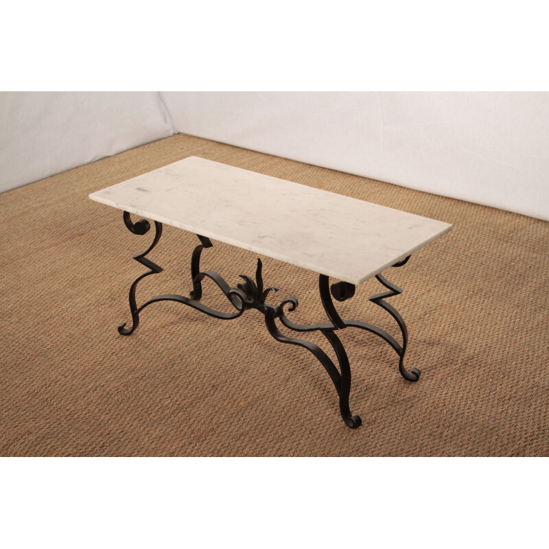 Coffee table in white marble and forged iron - 1960s