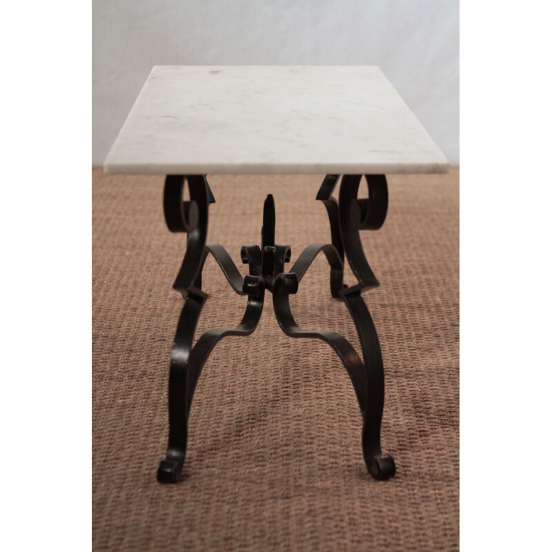 Coffee table in white marble and forged iron - 1960s