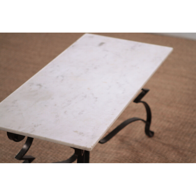 Table basse en marbre blanc et fer forgé - 1960