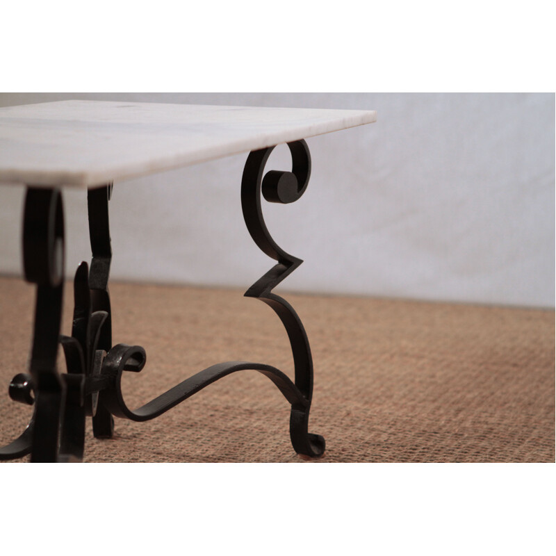 Coffee table in white marble and forged iron - 1960s