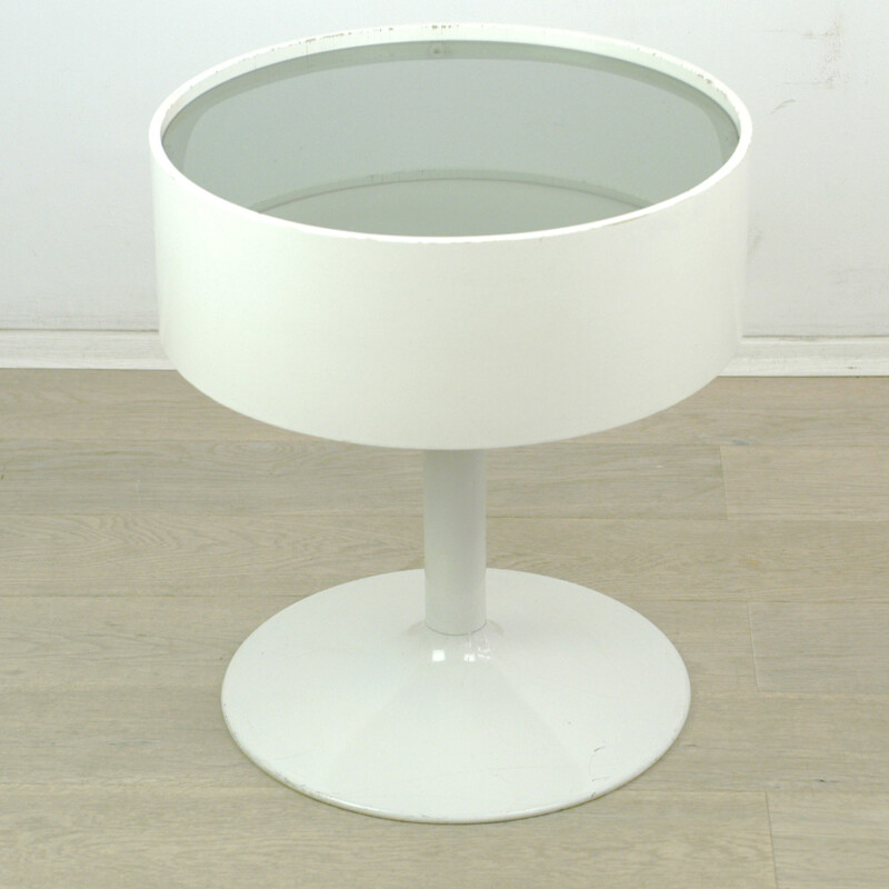 Vintage side table in white plywood and glass - 1960s