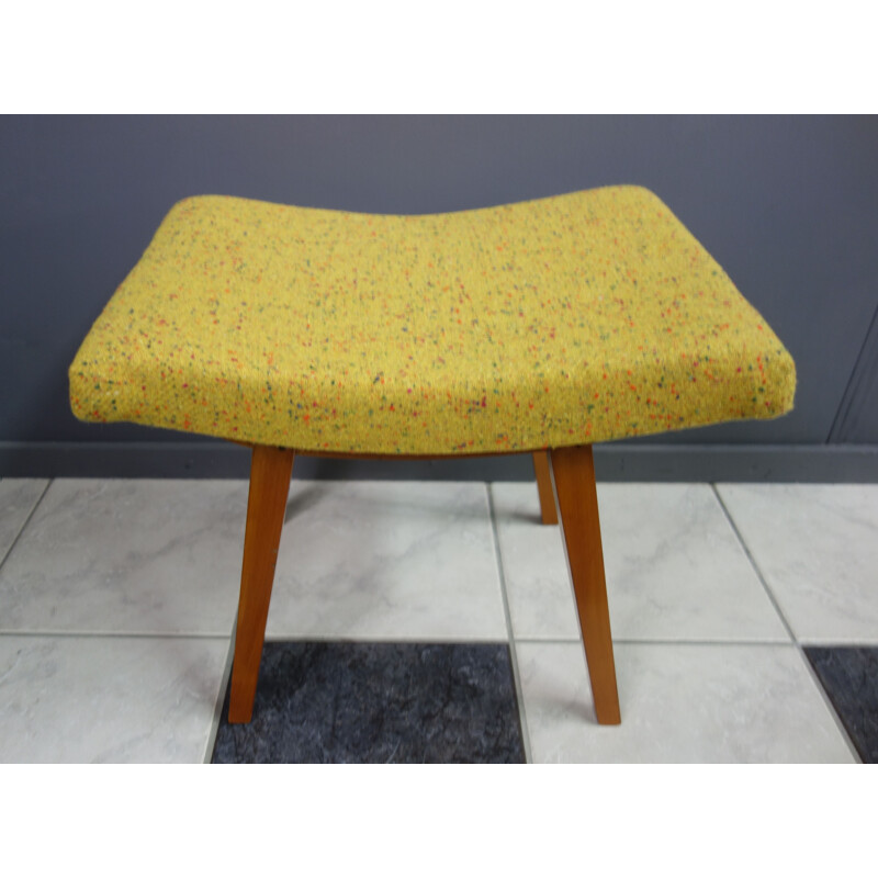 Vintage Yellow fabric footstool 1960s