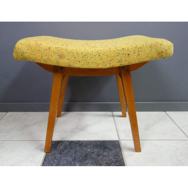 Pouf vintage en tissu jaune 1960