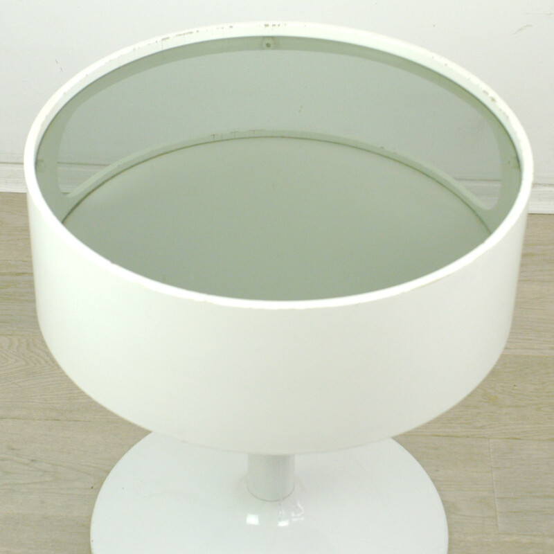 Vintage side table in white plywood and glass - 1960s