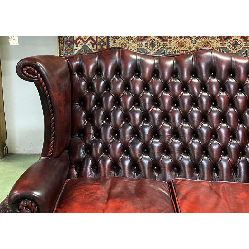 Vintage Chesterfield Sofa with 2 leather ears 2 seats 1980s