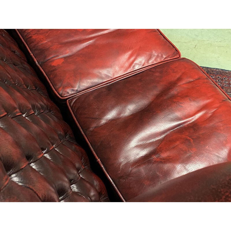 Vintage Chesterfield Sofa with 2 leather ears 2 seats 1980s