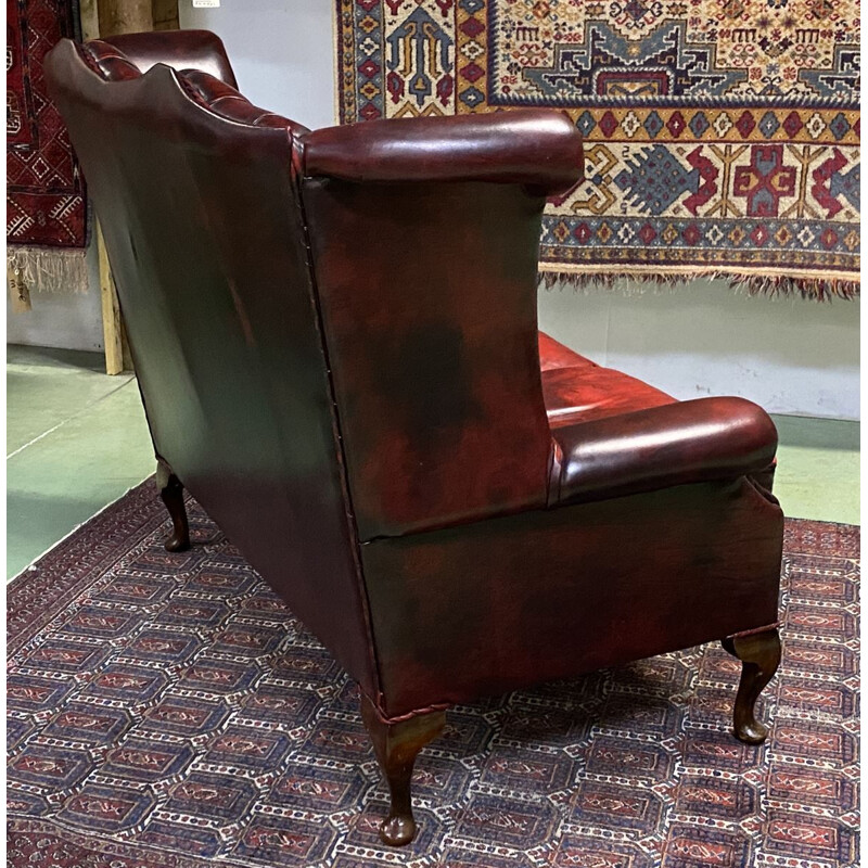 Vintage Chesterfield Sofa with 2 leather ears 2 seats 1980s