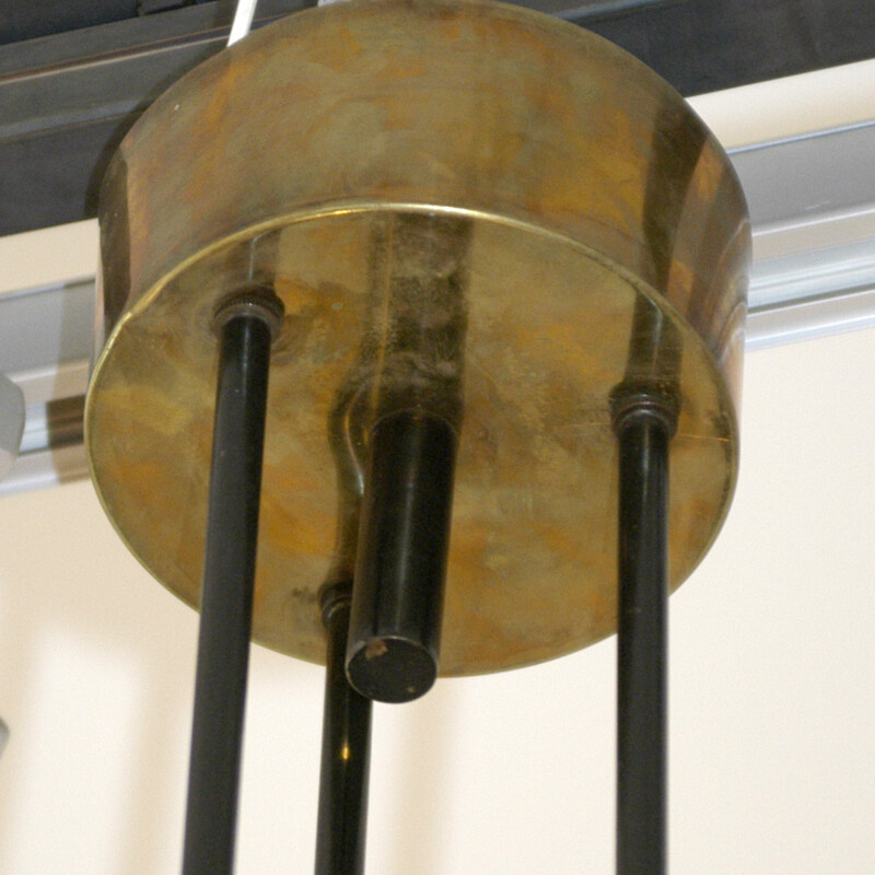 Italian hanging lamp in teak and brass - 1950s