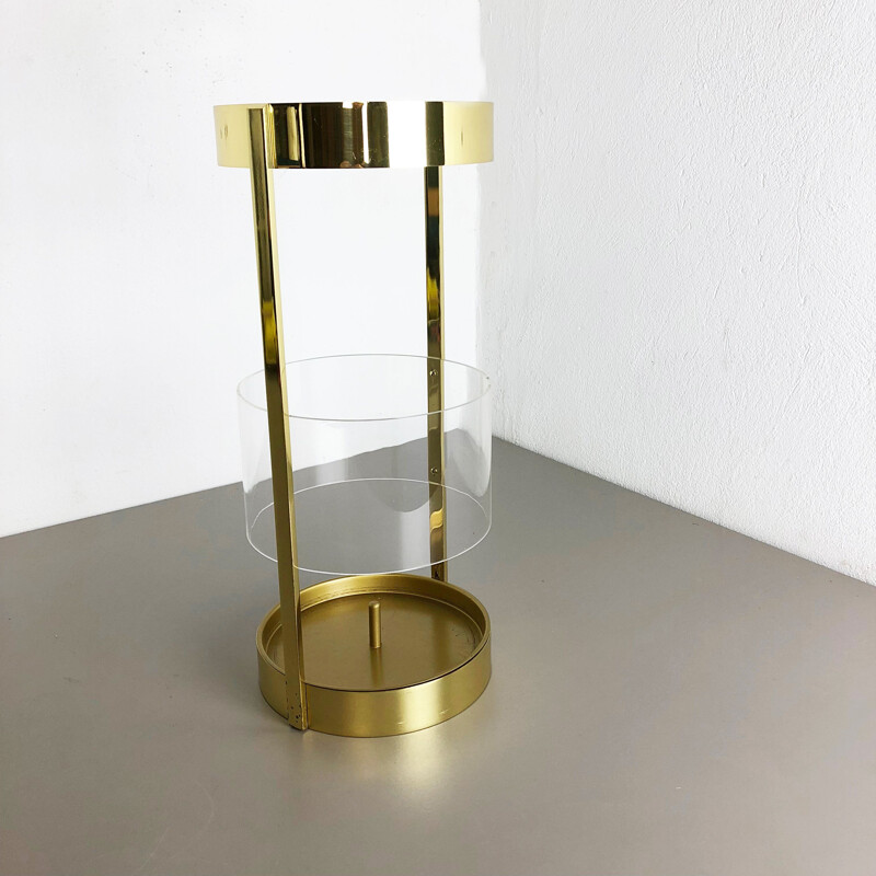 Vintage Hollywood Regency Solid Brass Acryl Glass Umbrella Stand Italy 1970s