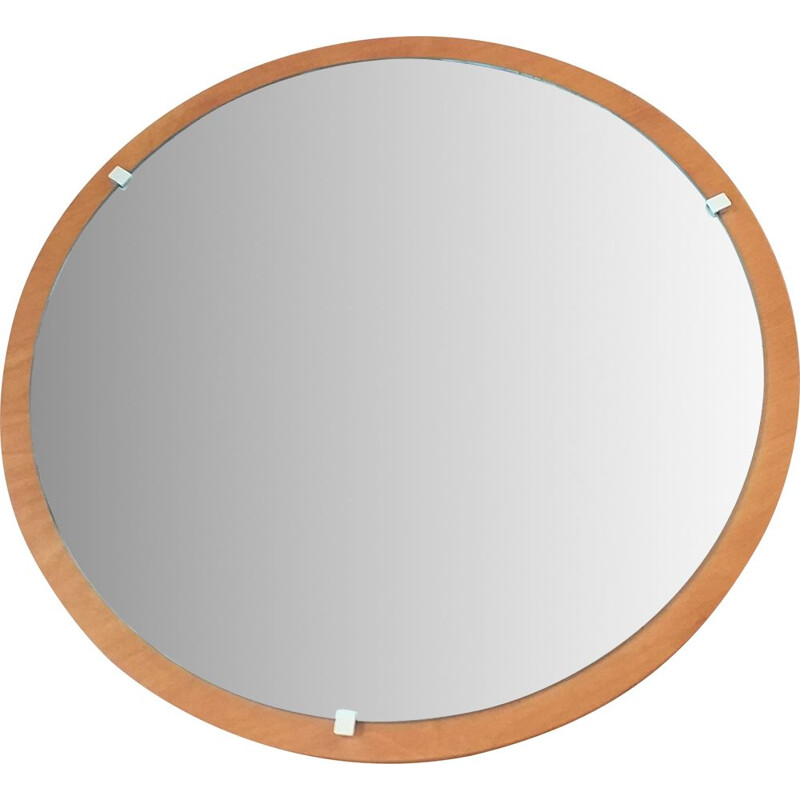 Midcentury Round Teak Veneer Wall Mirror, Denmark, 1960s