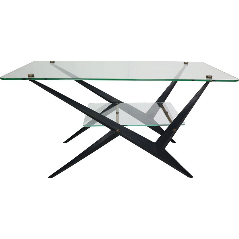 Vintage coffee table with black lacquered metal frame by Jarden, France 1950