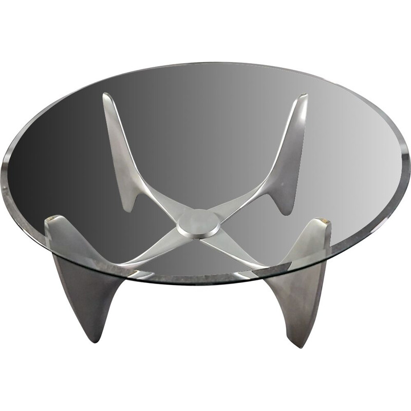 Vintage coffee table in solid aluminum by Knut Hesterberg for Ronald Schmitt, 1970