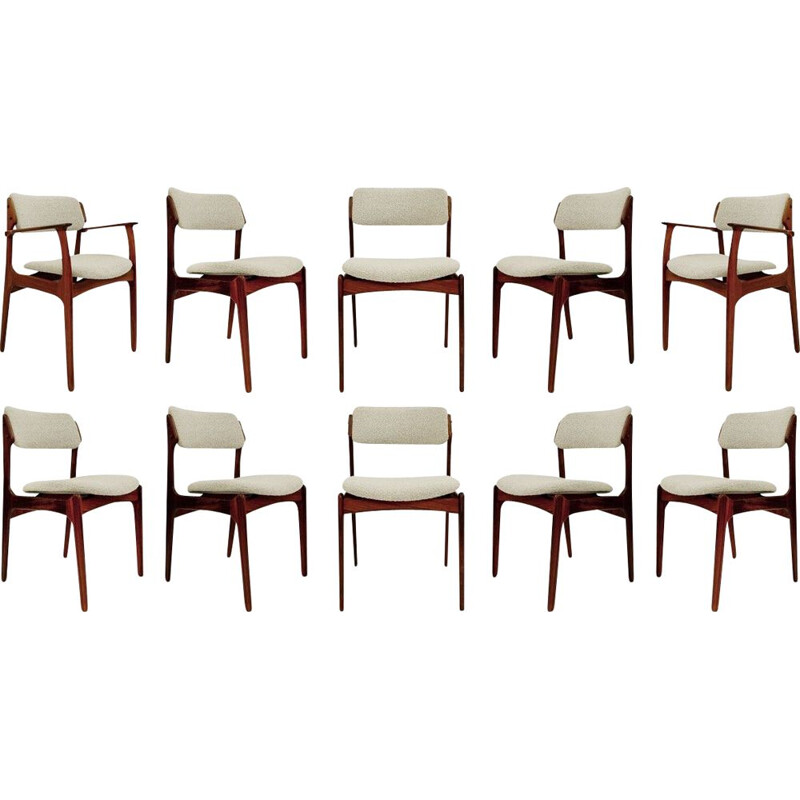  Lot of 8 chairs and 2 vintage armchairs by Erik Buch for Oddense Maskinsnedkeri O.D. Møbler Danish 1960