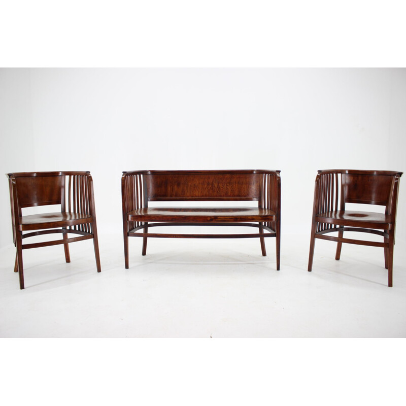 Vintage Marcel Kammerer Wooden Sofa and Chairs for Gebruder Thonet 1910s