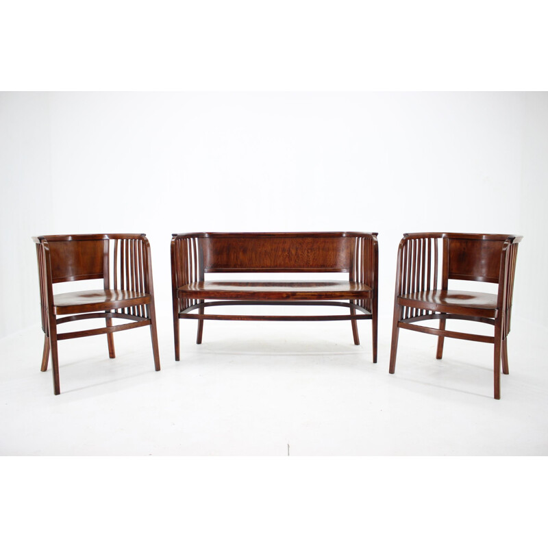 Vintage Marcel Kammerer Wooden Sofa and Chairs for Gebruder Thonet 1910s