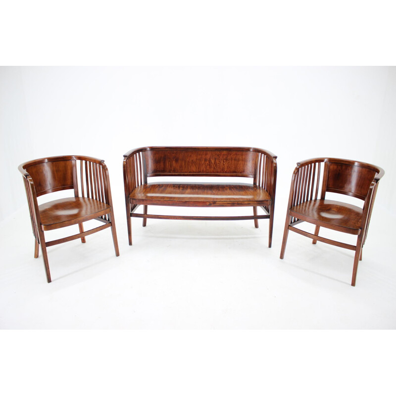 Vintage Marcel Kammerer Wooden Sofa and Chairs for Gebruder Thonet 1910s