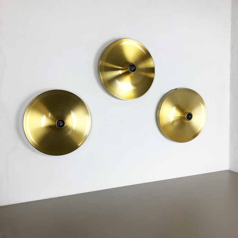 Set of 3 vintage Gold Charlotte Perriand Wall Light by Honsel Germany 1960s