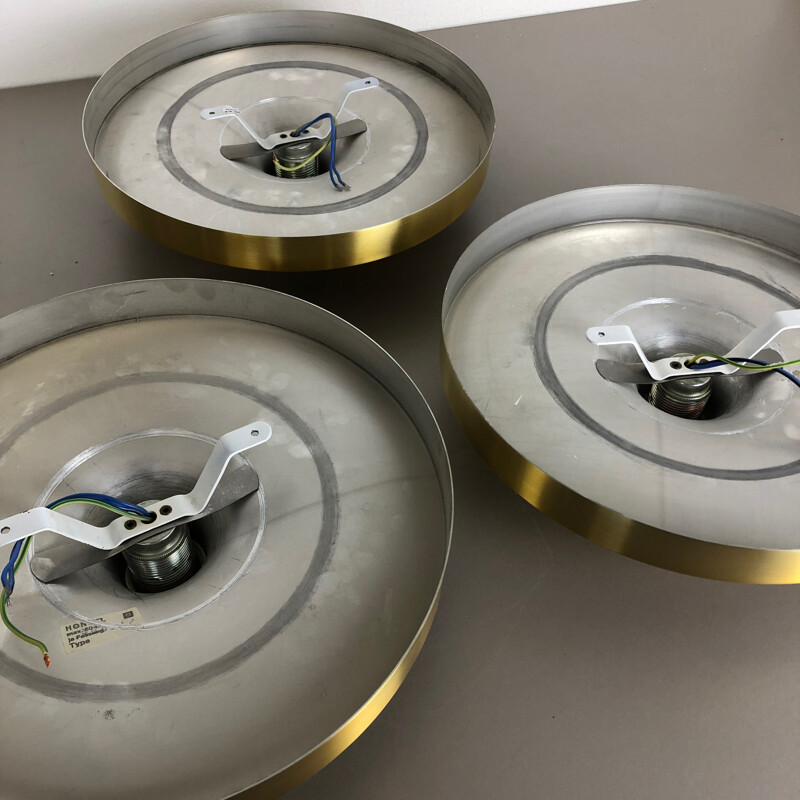 Set of 3 vintage Gold Charlotte Perriand Wall Light by Honsel Germany 1960s