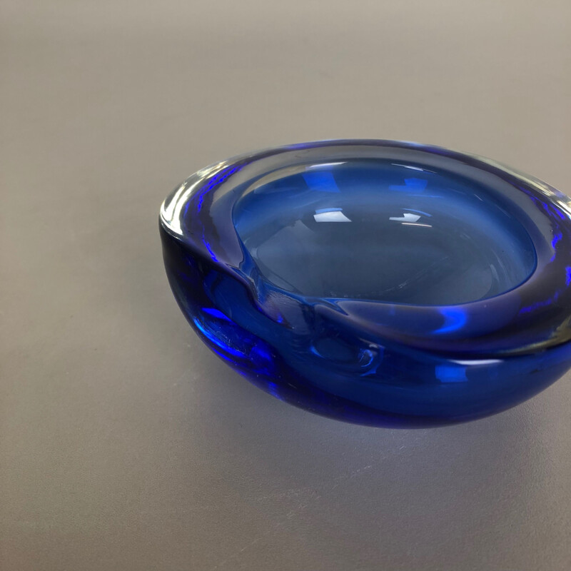 Vintage Blue Murano Glass Bowl Shell Ashtray Italy 1970s