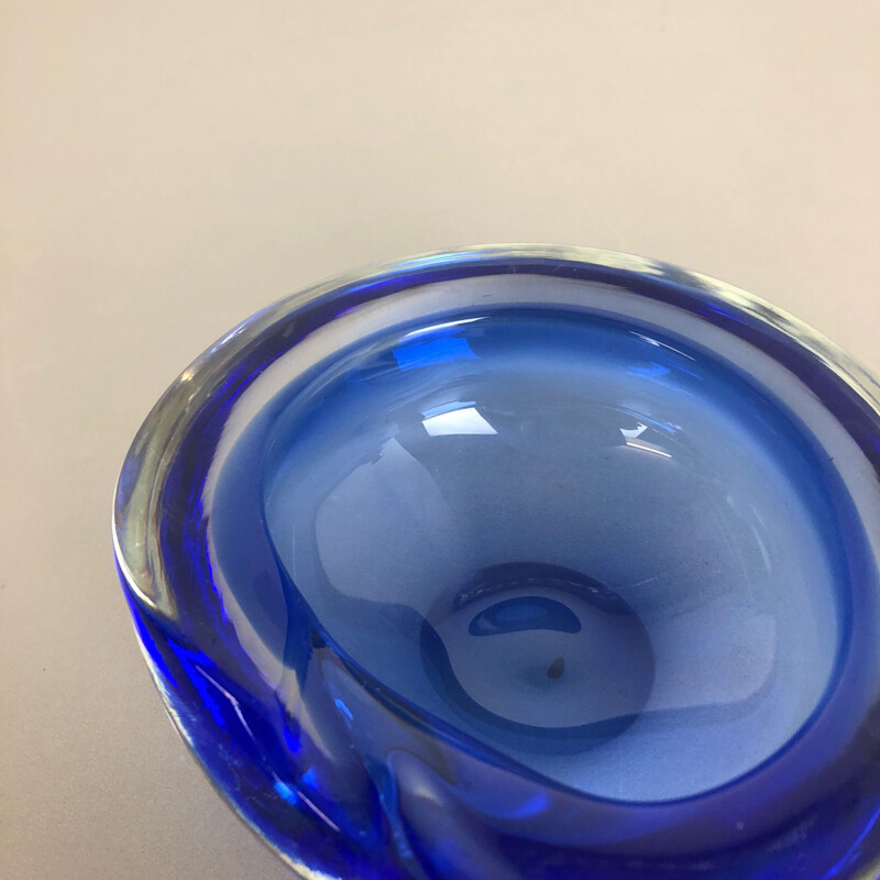 Vintage Blue Murano Glass Bowl Shell Ashtray Italy 1970s