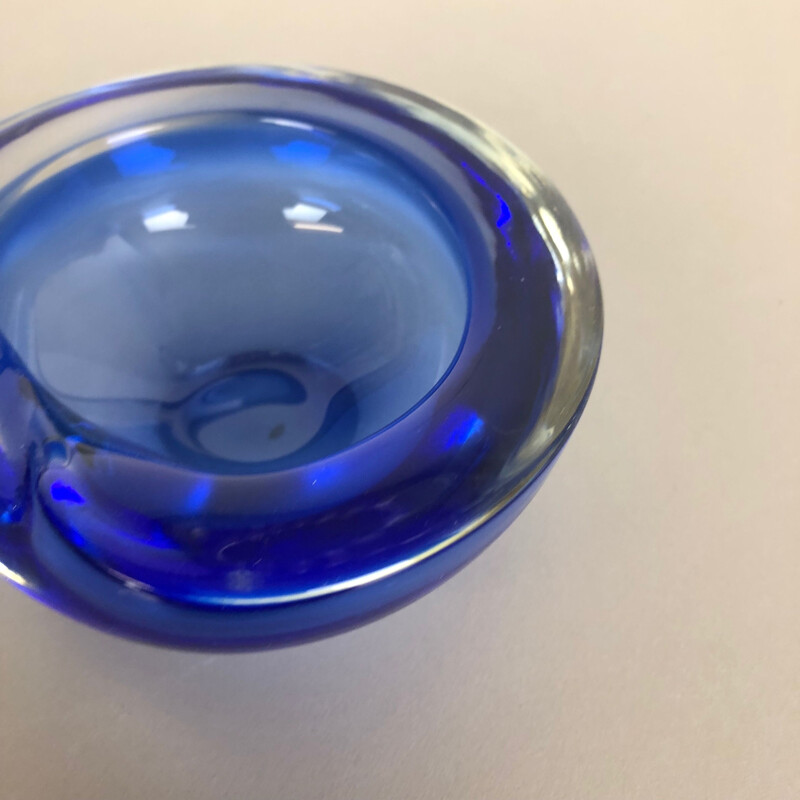 Vintage Blue Murano Glass Bowl Shell Ashtray Italy 1970s